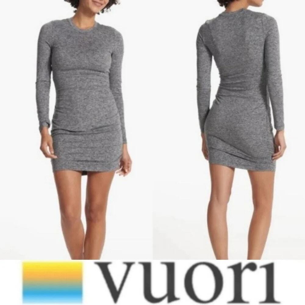 Vuori Womens Long Sleeve Halo Ruched Dress Gray XS Lightweight Essentials